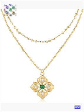 Layered Gold Plated Dainty Necklace Set Clover Pendant CZ Jewelry Women Gift